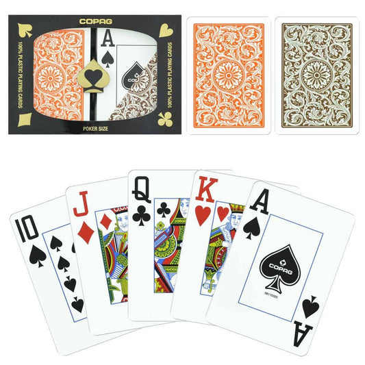 Copag 1546 Orange and Brown Poker Size Jumbo Index Double Deck (M5)