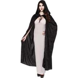 Long Black Velvet Hooded Cape