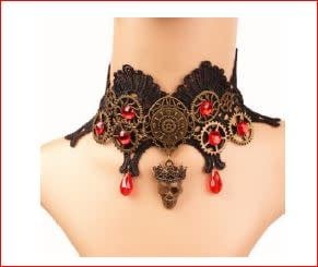 Steampunk Lace Choker w/Skull Charm by Hand Made Jewlery