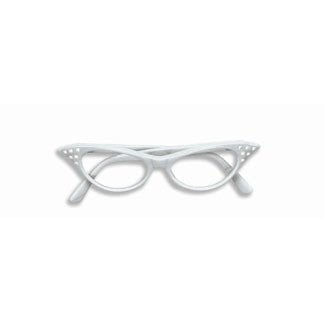 Glasses 50's Rhinestone Eye - White