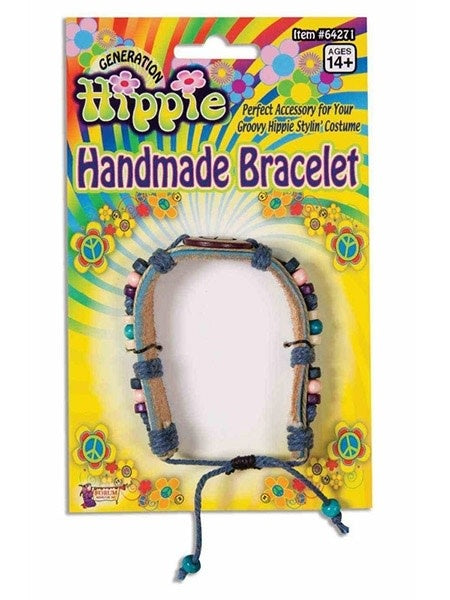 Handmade Hippie Bracelet Leather Beads Wood