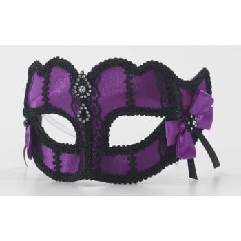 Purple Lace Venetian Half Mask With Comfort Arms