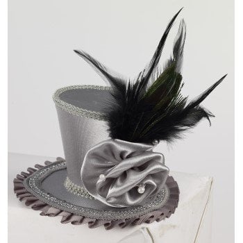 Mini Top Hat With Rose - Grey