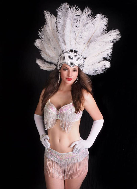 Samba Bra Sequin/Beaded/Fringe, White- M/L by Western Fashion Inc.