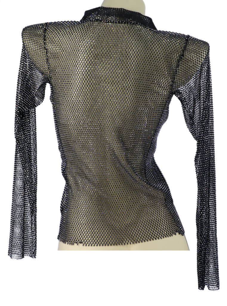 14566 Rhinestone Mesh Top w/Sleeves