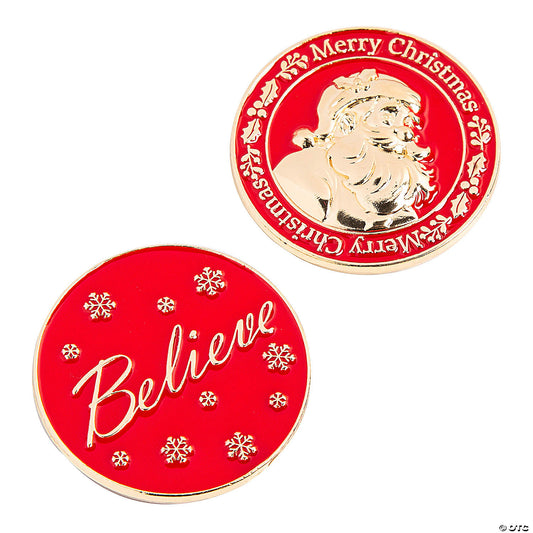 Red Santa Believe Metal Coins