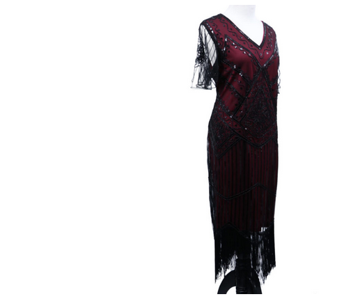 2535 – Flapper Dress Art Deco Burgundy