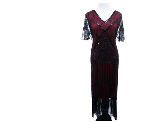 2535 – Flapper Dress Art Deco Burgundy