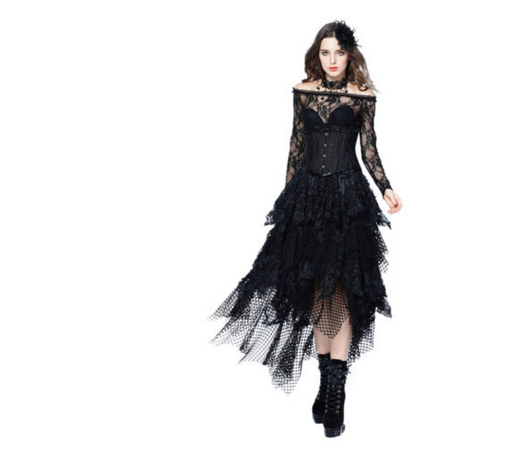 KW106 – Gothic Messy Mesh and Lace Skirt