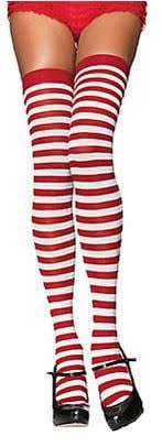 Thigh Highs Red/White Striped  Adult