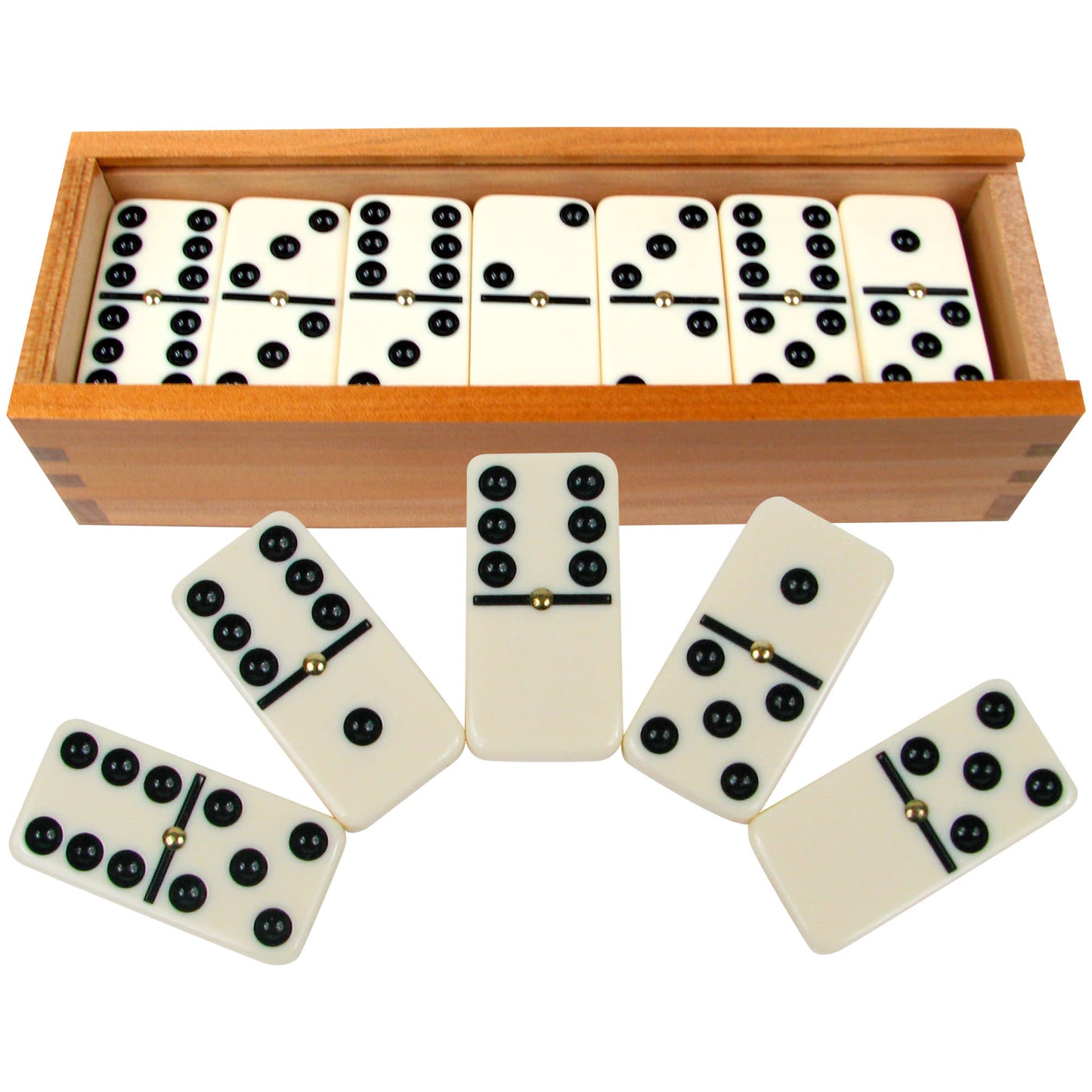 Double Six  28 Piece Dominoes Set, Ivory with Black Pips and  Spinners