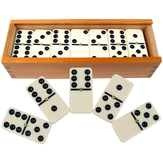 Double Six  28 Piece Dominoes Set, Ivory with Black Pips and  Spinners