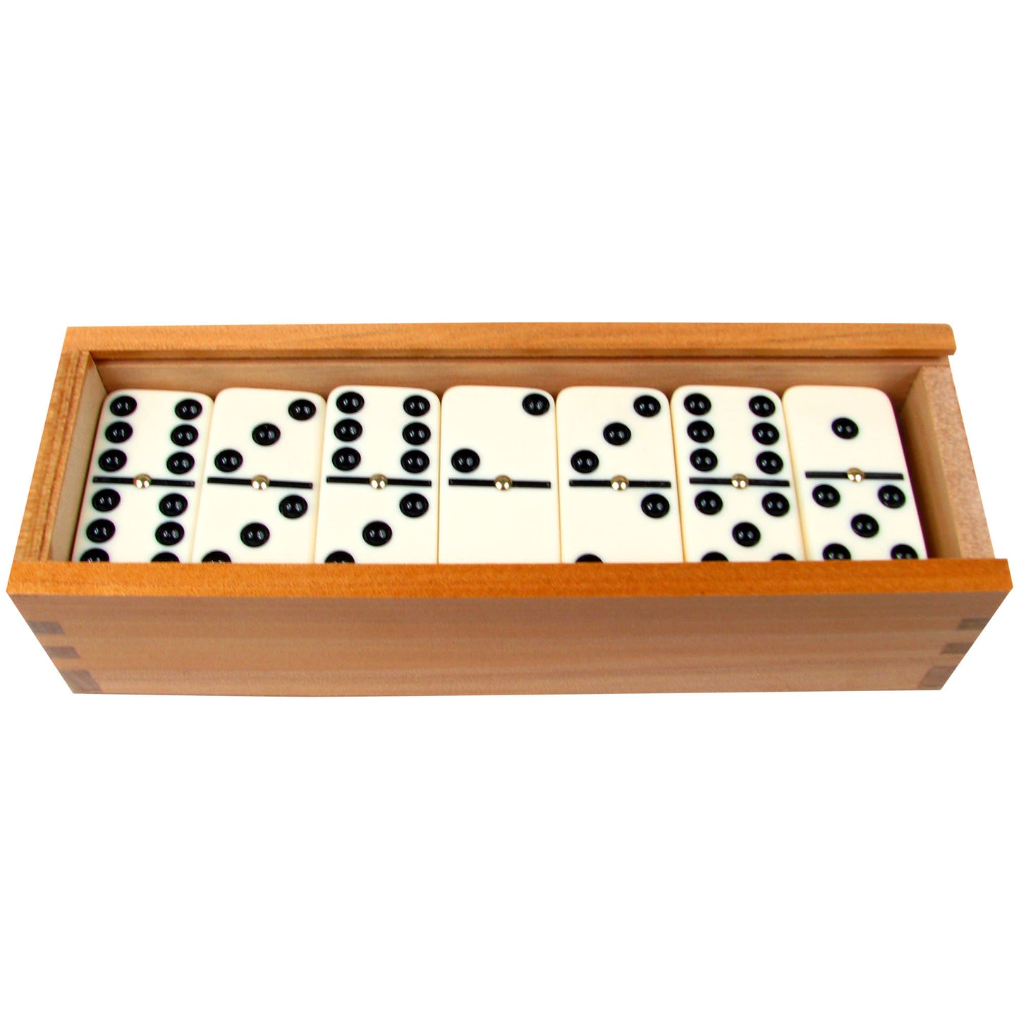 Double Six  28 Piece Dominoes Set, Ivory with Black Pips and  Spinners