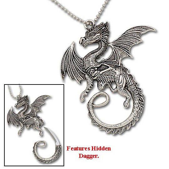 3.25 inch Coiled Dragon Necklace With Hidden Blade