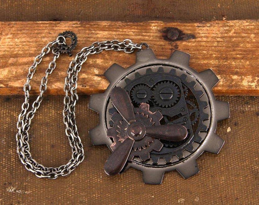 Large Antique Gear Propeller Pendant by Elope