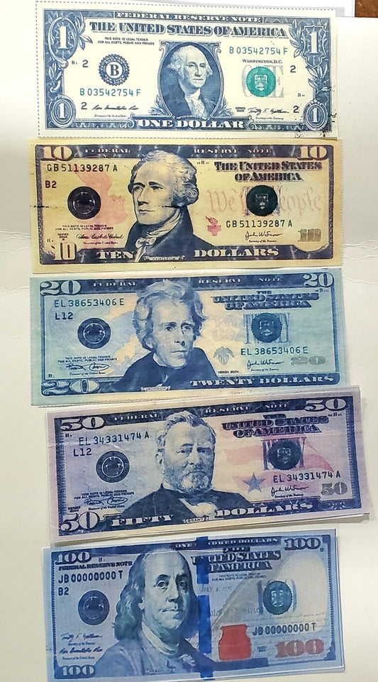 Flash Bills - Ten Pack 2 each Denomination 1, 10 20, 50, 100