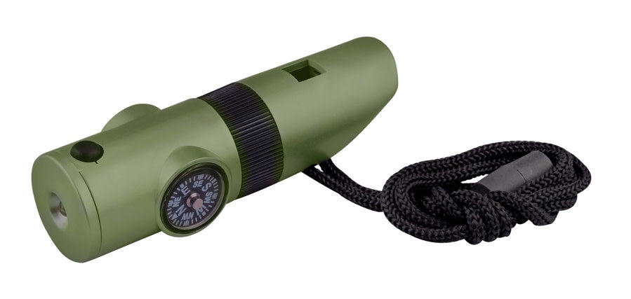 7 IN 1 Survival Whistle/LED Flashlight, Green by SE