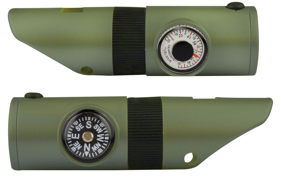 7 IN 1 Survival Whistle/LED Flashlight, Green by SE