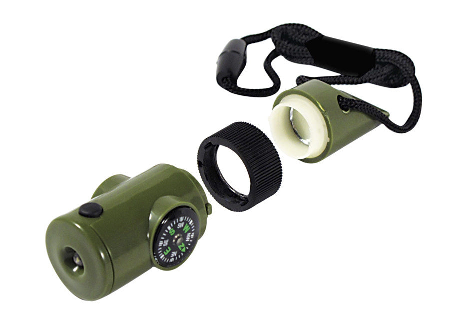 7 IN 1 Survival Whistle/LED Flashlight, Green by SE