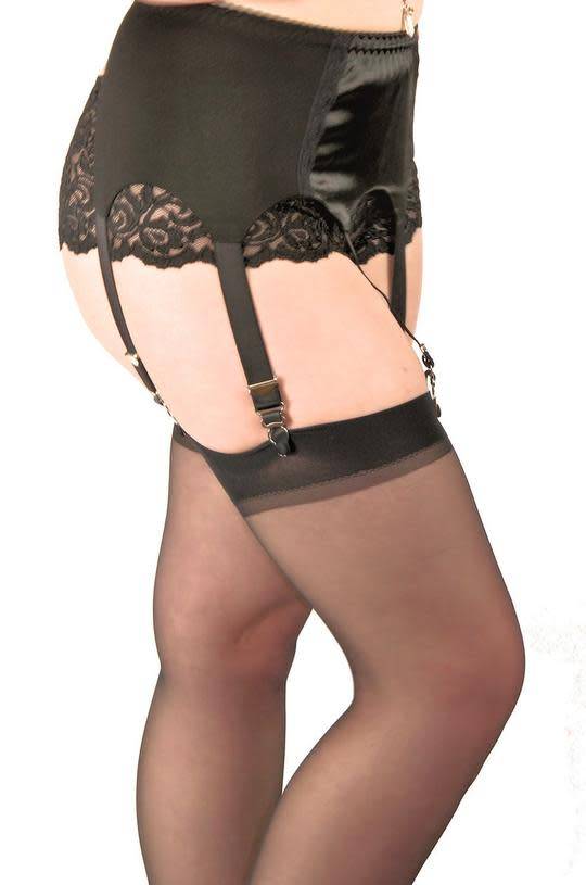 Women's Vintage Style Black Satin Garter Belt with Stockings Set, XL by Nyteez and Leg Avenue