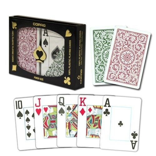 Copag 1546 Green and Burgundy Poker Size Jumbo Index Double Deck  (M5)