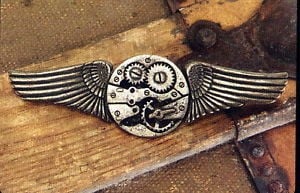 Antique Gear Wings Pin by Elope