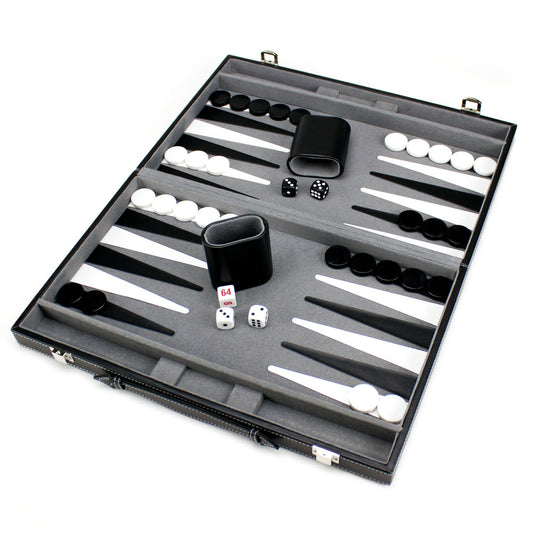 Backgammon  15in Backgammon Set with Stitched Black Leatherette Case