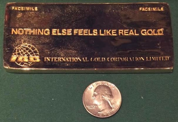 Gold Plated Fake Gold Bar Paperweight  Swiss Bank Corporation - Nothing Feels Like Real Gold