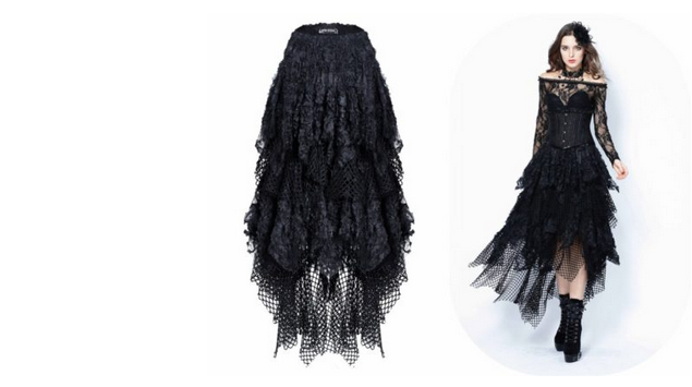 KW106 – Gothic Messy Mesh and Lace Skirt