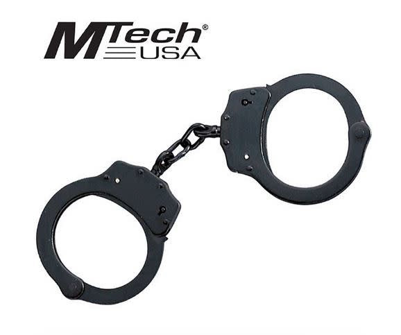 Handcuffs Tactical Black Carbon Steel Double Lock Chained