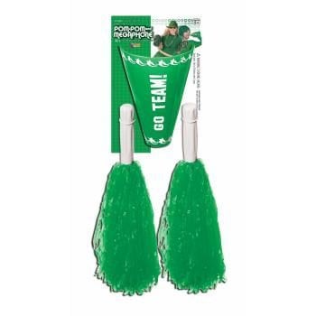 Cheer Leader Pom Poms/Megaphone Green