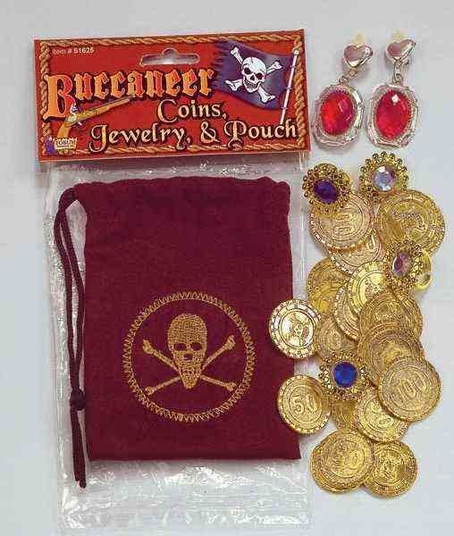 Pirate Buccaneer Coins, Jewelry And Pouch