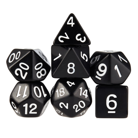 Dice 7 Die Polyhedral Set in Velvet Pouch- Opaque Black