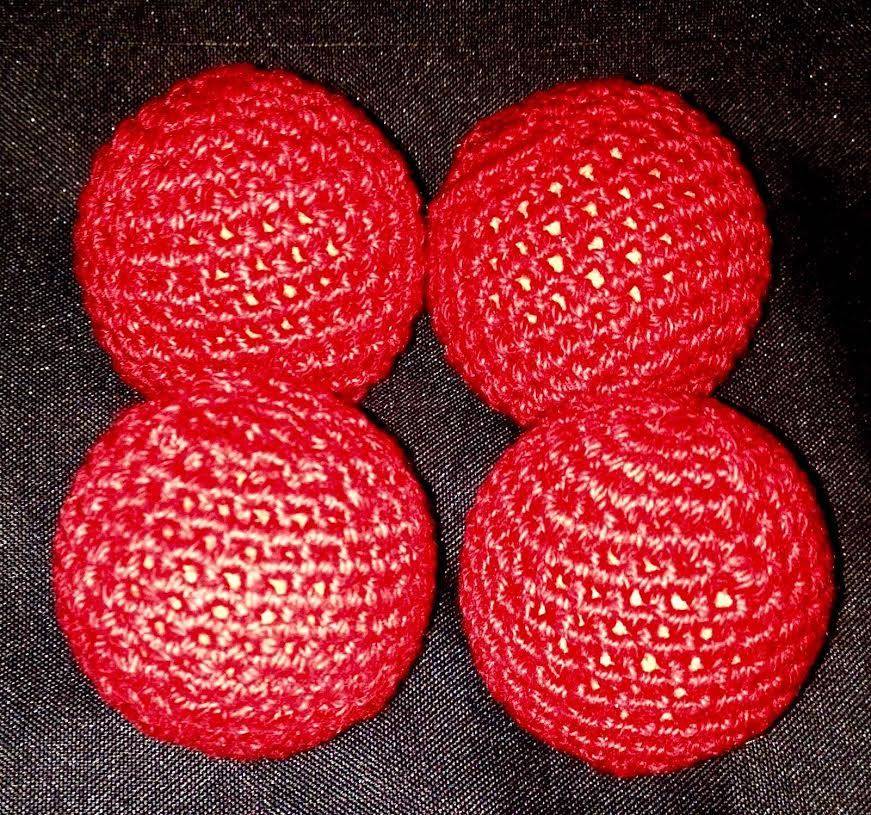 Crocheted Balls Cork 4 pk, 1 inch - Red, (M8)