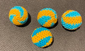 Crocheted Balls Acrylic 4 pk, 3/4 inch - Swirl Teal/Yellow Irregular M8