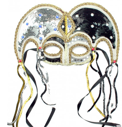 Black and Silver Sequin Jester Mask