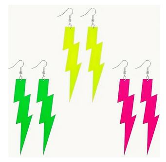 Earrings Dangle 80s Lightning Bolt Neon Assorted Colors