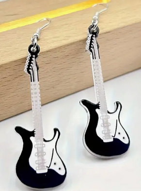 Earrings Dangle Guitar Black/White