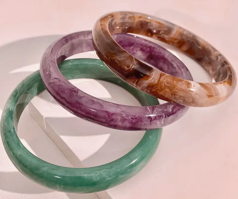 Bangle Bracelets 3Pc. Set Multicolor Acrylic Marble