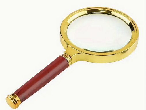 Magnifying Glass Brass/Mahogany 10x multiplication  3.45 inch Diam x 6.69 in L