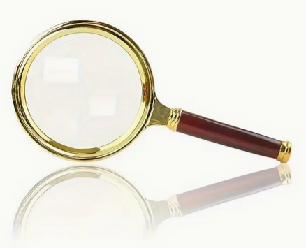 Magnifying Glass Brass/Mahogany 10x multiplication  3.45 inch Diam x 6.69 in L