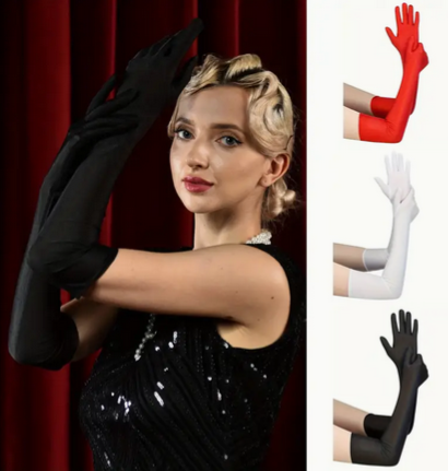 Gloves White Elbow Length Satin