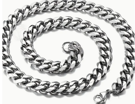 Necklace  Cuban Link Silver Tone Titanium Steel 20 inch