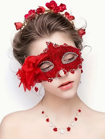 Red Lilly Princess Half Mask