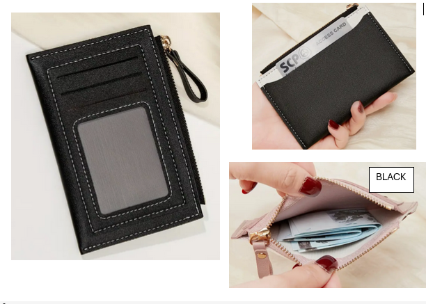 Wallet PU Leather Space Saving Pockets and Zipper Pouch Black