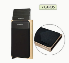 Wallet RFID Block Pop-Up Credit Cards with Stretch Pockets Gold Metal