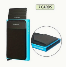 Wallet RFID Block Pop-Up Credit Cards with Stretch  Pockets Blue Metal