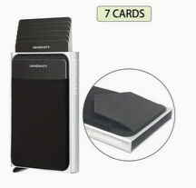 Wallet RFID Block Pop-Up Credit Cards with Stretch Pockets Silver Metal