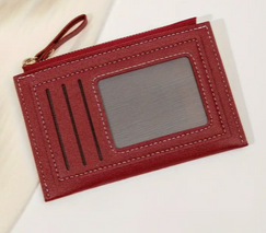 Wallet PU Leather Space Saving Pockets and Zipper Pouch Red