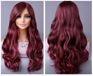 28 in Long Burgundy Glamorous With Bangs Wig